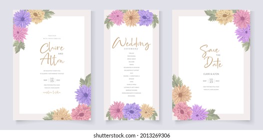 Beautiful soft floral and leaves wedding invitation card design