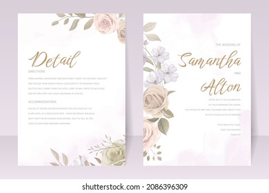 Beautiful soft floral and leaves wedding invitation card