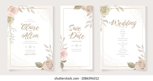 Hermosa floral suave y deja tarjeta de invitación a la boda