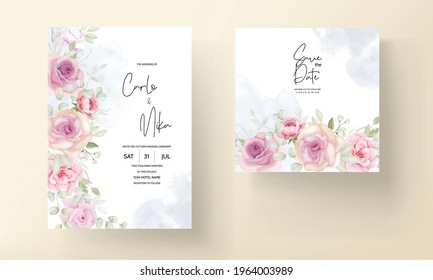 Beautiful soft flower wedding invitation card