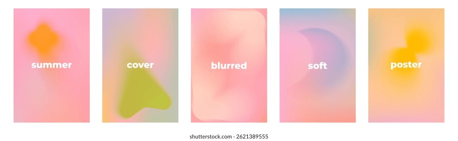 Beautiful soft gradient cover set. Pink blurred shapes composition background for summer poster or banner template. 