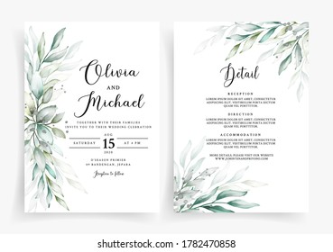 Beautiful soft greenery on wedding invitation card template