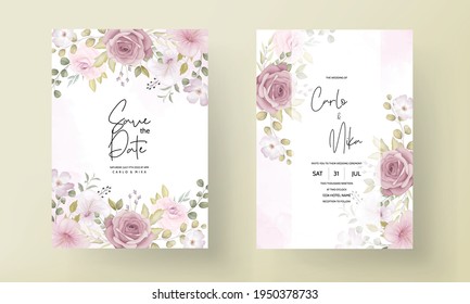 Beautiful soft hand drawn floral wedding invitation set