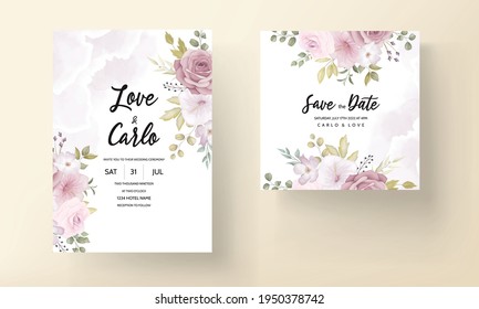 Beautiful soft hand drawn floral wedding invitation set