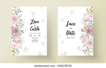 Beautiful soft hand drawn floral wedding invitation set