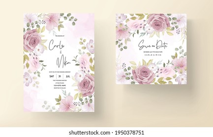 Beautiful soft hand drawn floral wedding invitation set