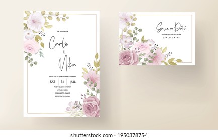 Beautiful soft hand drawn floral wedding invitation set