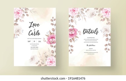 Beautiful soft peach and brown floral wedding invitation template