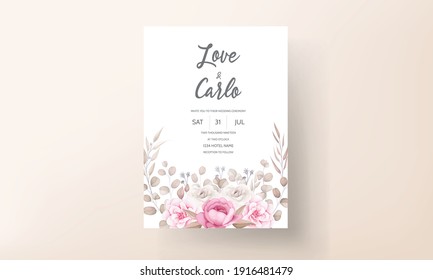 Beautiful soft peach and brown floral wedding invitation template