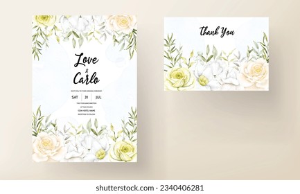 beautiful soft roses flower and leaves invitation card