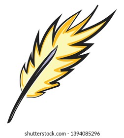 A beautiful soft single feather in yellow color vector color drawing or illustration