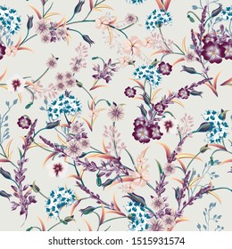 Beautiful soft vector vintage pattern in classic style with purple flowers