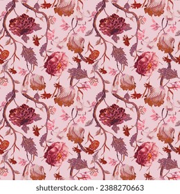 Beautiful soft vector vintage pattern in classic style with colored flowers