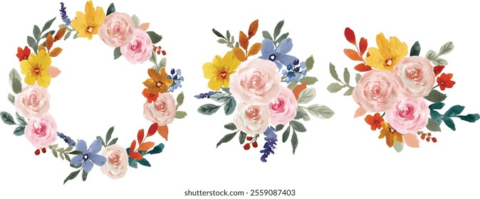 beautiful soft watercolor flower arrangements for invitation or frame