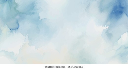 A Beautiful and Soft Watercolor Scene with a Light Blue Sky and Wispy Clouds, Perfectly Capturing the Essence of Serenity, Calm, and Tranquility—Ideal for Any Setting Seeking a Peaceful, Soothing Atmo
