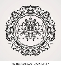 Beautiful and soothing lotus flower motif mandala for meditation. suitable for henna, tattoos, photos, coloring books. islam, hindu,Buddha, india, pakistan, chinese, arab