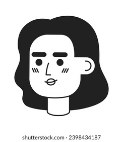 Beautiful south asian woman blushing black and white 2D vector avatar illustration. Indian female adult outline cartoon character face isolated. Brunette lady flat user profile image, portrait