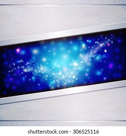 Beautiful  space background in metal frame. Vector illustration.