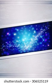 Beautiful  space background in metal frame. Vector illustration.