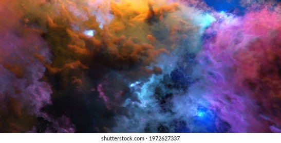 Beautiful space background. Nebula blast. Red and blue space clouds with huge hole inside. Science fiction backdrop. Fantastic cosmic wallpaper. Vector illustration. EPS 10.