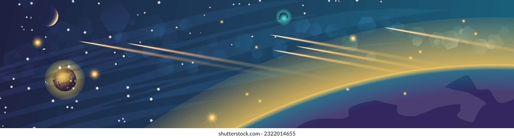 Beautiful space banner. A beautiful illustration for interior decoration, corporate designs, blogs, postcards, posters and your other projects. Vector. 
