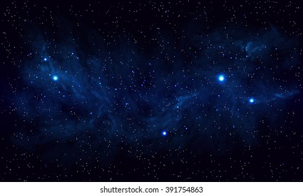 Beautiful space with blue nebula, realistic vector - EPS 10