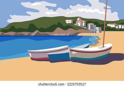 beautiful spanish coast village summer scene