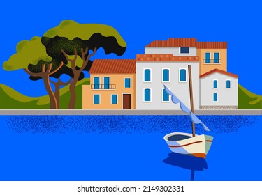 beautiful spanish town with fishing boat