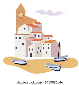 beautiful spanish town on the coast with fishing boats