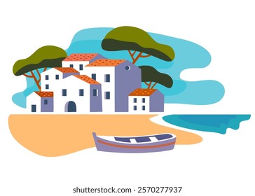 beautiful spanish town on the coast with fishing boats