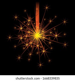 beautiful sparkler candle fireworks vector black background