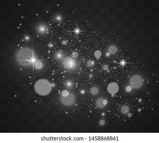 Beautiful sparks shine with special light. Vector sparkles on a transparent background. Christmas abstract pattern. A beautiful illustration for the postcard. The background for the image. Luminaries.