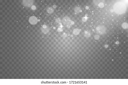 Beautiful sparks shine with special light. Vector sparkles on a transparent background. Christmas abstract pattern. 