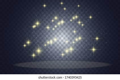 Beautiful sparks shine with special light. Vector sparkles on a transparent background. Christmas abstract pattern. A beautiful illustration for the postcard. The background for the image. Luminaries.