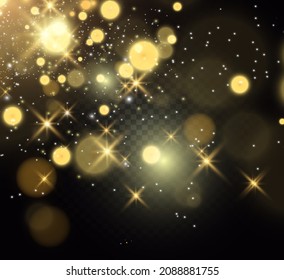 Beautiful sparks shine with special light. Vector sparkles on a transparent background. Christmas abstract pattern. A beautiful illustration for the postcard. The background for the image. Luminaries.