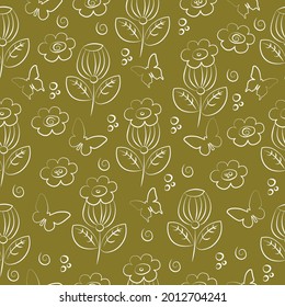 beautiful spectacular pattern in discreet colors with flowers and foliage 