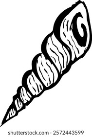 Beautiful spiral seashell in black color, vector shell