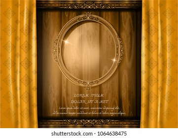 Beautiful splendor of Oval frame on wooden floor, Thai pattern on top and bottom with side curtain.