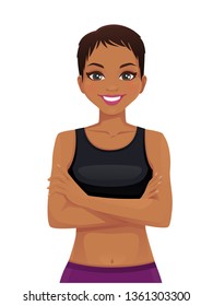 Beautiful sport woman portrait with crossed arms isolated vector illustration