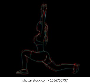 Beautiful sports girl doing exercises line art drawing, Vector Illustration.