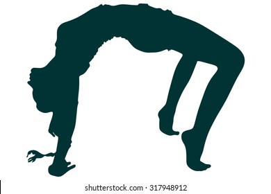 Beautiful sporty girl doing fitness workout, exercise bridge, asana urdhva dhanurasana, Upward Bow (Wheel) yoga Pose, training for strong back and shoulder muscles - Yoga position