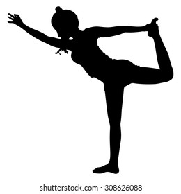 Beautiful sporty girl practices yoga, performing Natarajasana, Lord of the Dance pose, balance workout, full body stretch