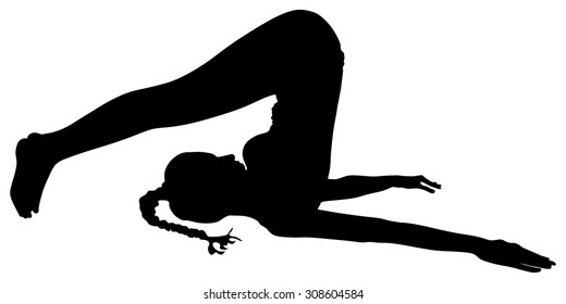 beautiful sporty yoga girl practices yoga asana, plow pose, halasana, stretches shoulders and spine