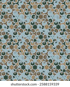 Beautiful spotted ornate seamless pattern. Overlapping art forms, stripes are grouped and arranged in a certain order. Vector. 