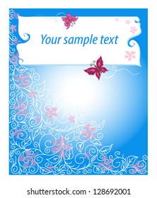 Beautiful spring background . Butterflies fly against the colors. Retro swirls graceful background. Maybe postcard. You can insert the text.You can use fabric, cards, invitations, books, labels