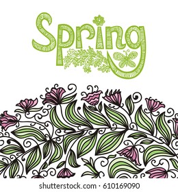 Beautiful spring background with flowers. Vector illustration.