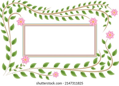 bello fondo primaveral con hojas verdes y flores rojas sobre fondo blanco