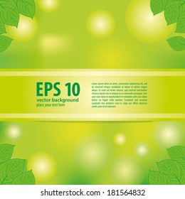 Beautiful spring background. Green and yellow colors. Sun glare. Vector illustration
