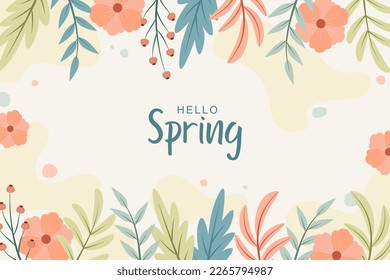 Hermoso fondo primaveral con flores dibujadas a mano
