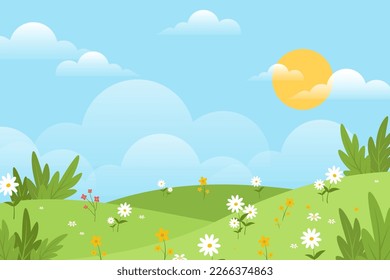 Beautiful spring background with hand drawn flowers